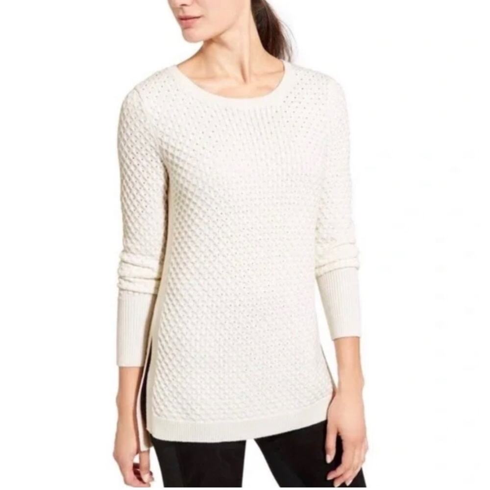 Athleta Honeycomb Cream Color Sweater Cozy  Tunic, merino wool blend Sz Medium